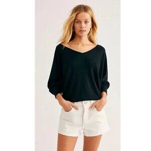 Free People Santa Clara Slouchy V-Neck Thermal Waffle Knit Top X-Small